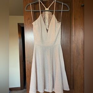 Pink Glitter Lace Back Short Women Dress